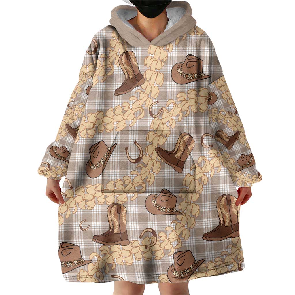 Khaki Palaka Hawaii Cowboy Wearable Blanket Hoodie Puakenikeni Lei Paniolo Papale Seamless Vibes - Polynesian Pride