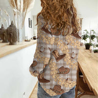 Khaki Palaka Hawaii Cowboy Women Casual Shirt Puakenikeni Lei Paniolo Papale Seamless Vibes - Polynesian Pride