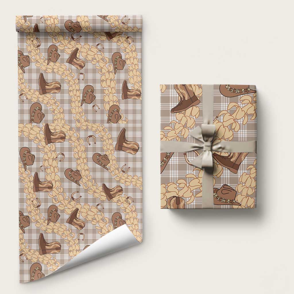 Khaki Palaka Hawaii Cowboy Wrapping Paper Puakenikeni Lei Paniolo Papale Seamless Vibes - Polynesian Pride