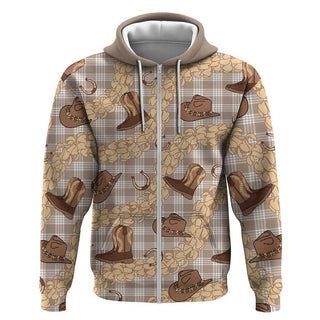 Khaki Palaka Hawaii Cowboy Zip Hoodie Puakenikeni Lei Paniolo Papale Seamless Vibes LT14 - Zip Hoodie / S / Khaki