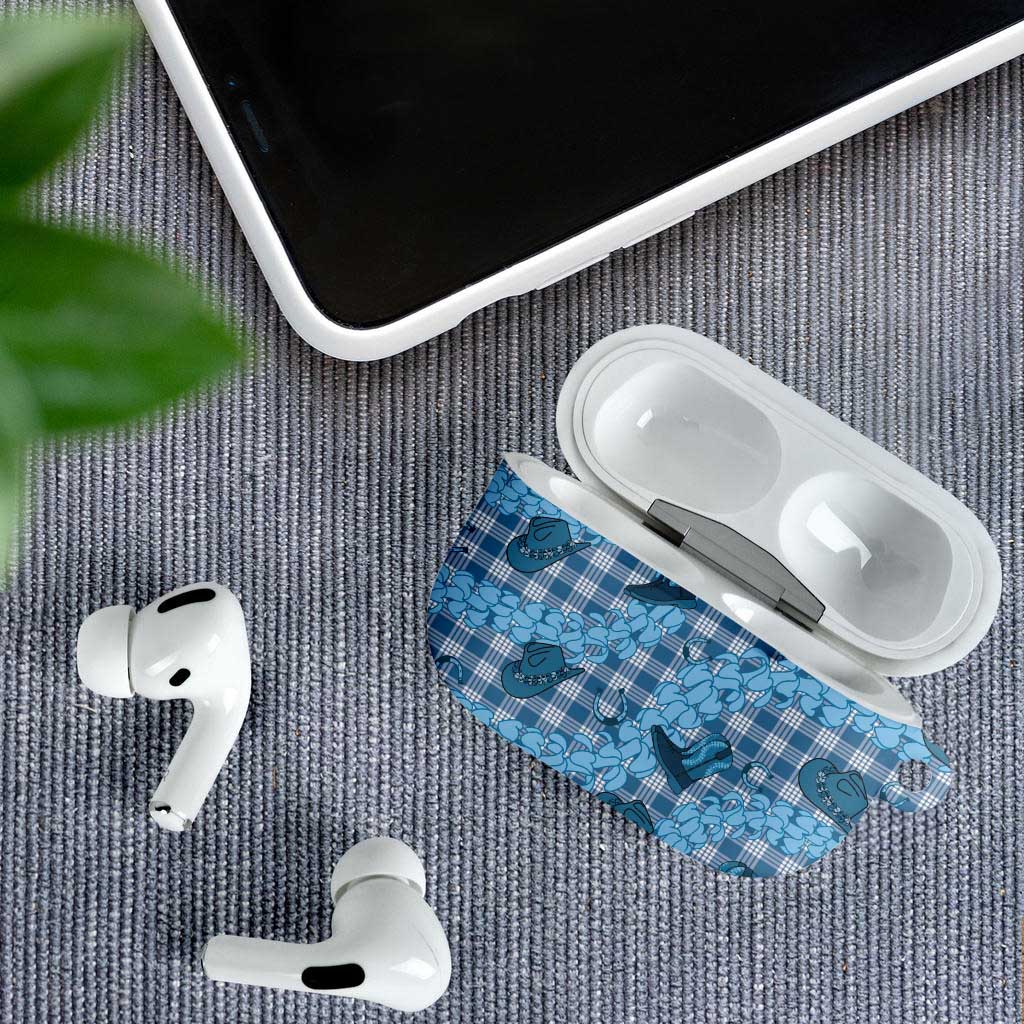 Cyan Palaka Hawaii Cowboy AirPods Case Puakenikeni Lei Paniolo Papale Seamless Vibes - Polynesian Pride
