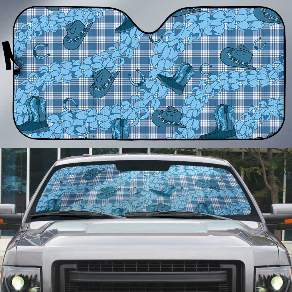 Cyan Palaka Hawaii Cowboy Auto Sun Shade Puakenikeni Lei Paniolo Papale Seamless Vibes - Polynesian Pride