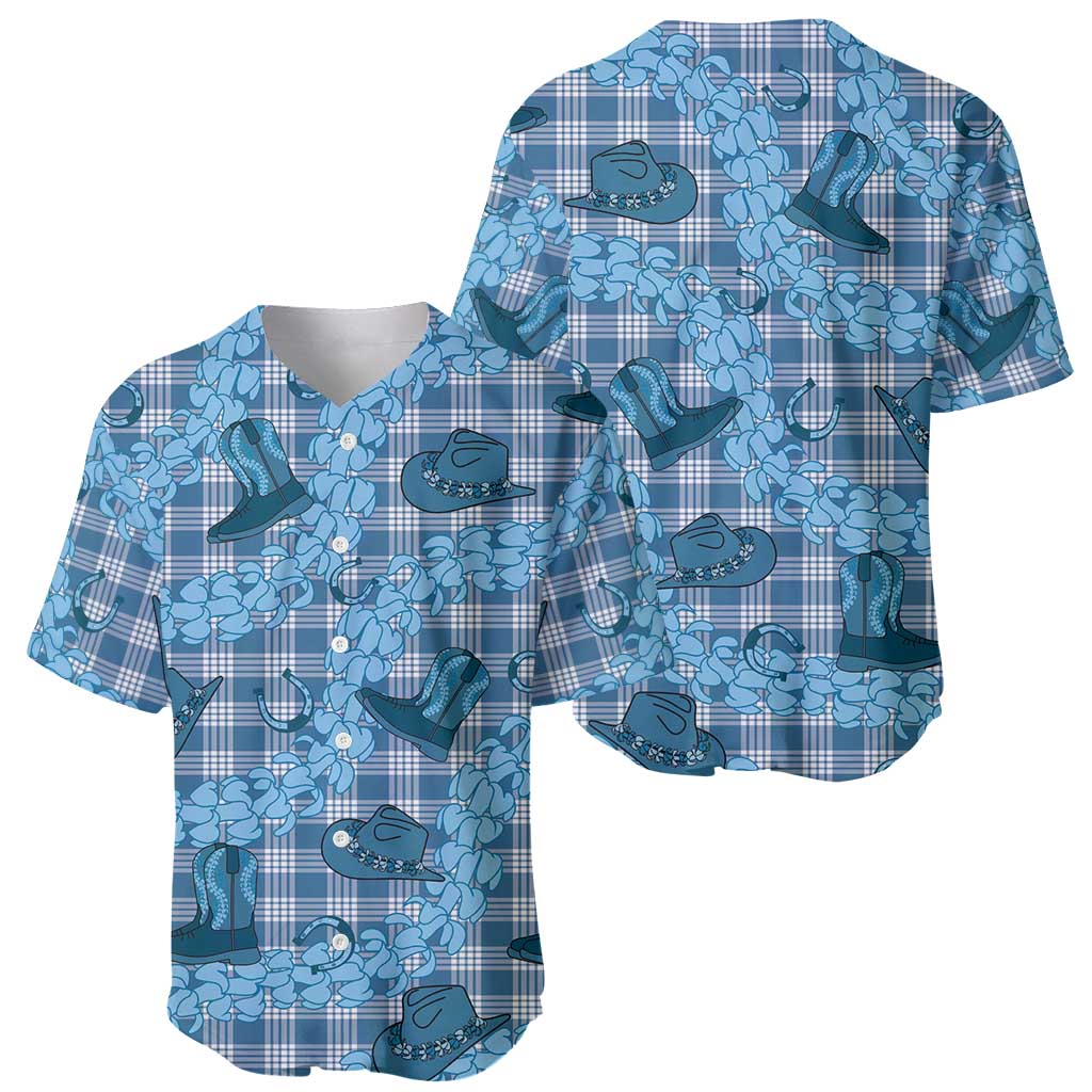 Cyan Palaka Hawaii Cowboy Baseball Jersey Puakenikeni Lei Paniolo Papale Seamless Vibes - Polynesian Pride