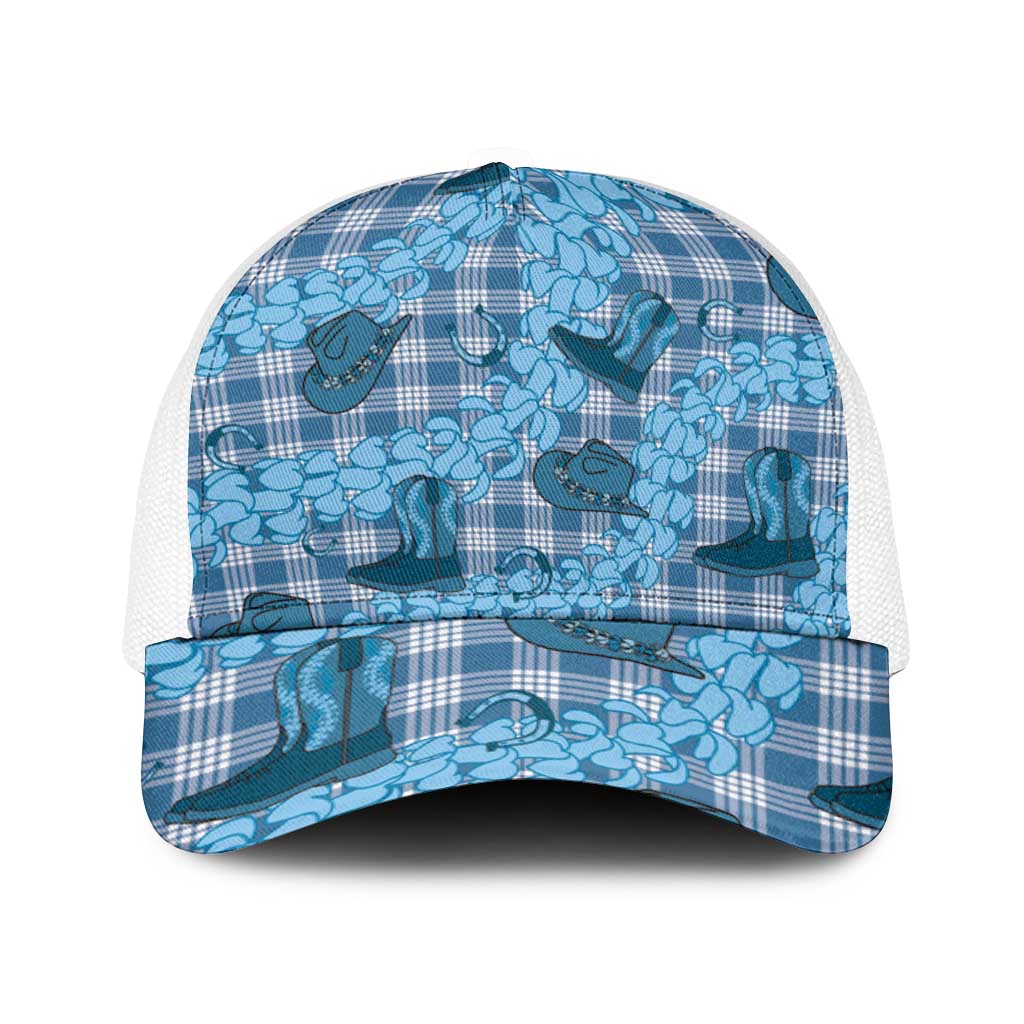 Cyan Palaka Hawaii Cowboy Baseball Net Cap Puakenikeni Lei Paniolo Papale Seamless Vibes - Polynesian Pride