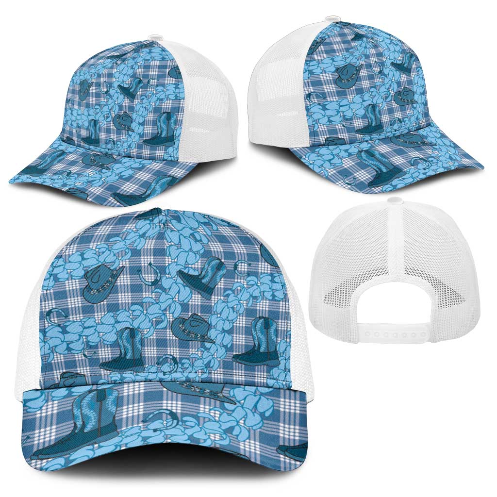 Cyan Palaka Hawaii Cowboy Baseball Net Cap Puakenikeni Lei Paniolo Papale Seamless Vibes - Polynesian Pride