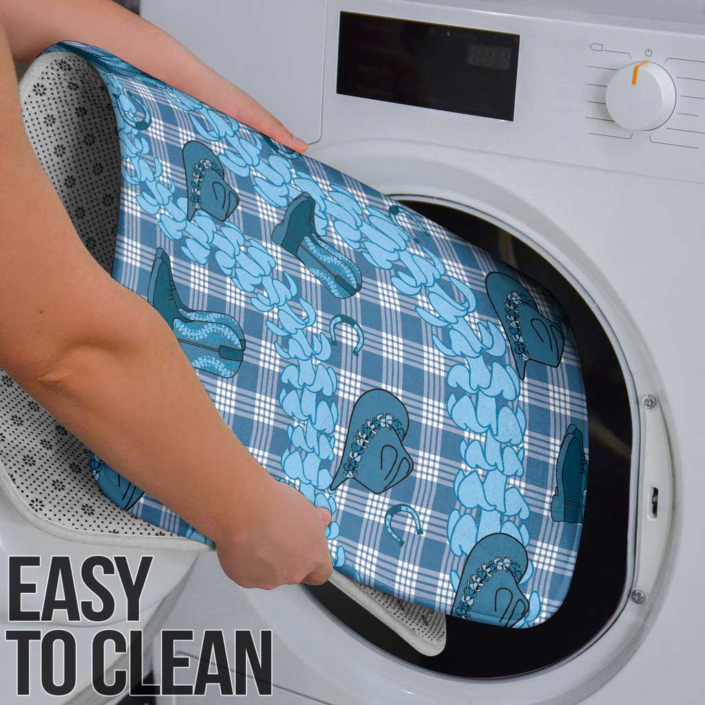 Cyan Palaka Hawaii Cowboy Bathroom Set Puakenikeni Lei Paniolo Papale Seamless Vibes - Polynesian Pride