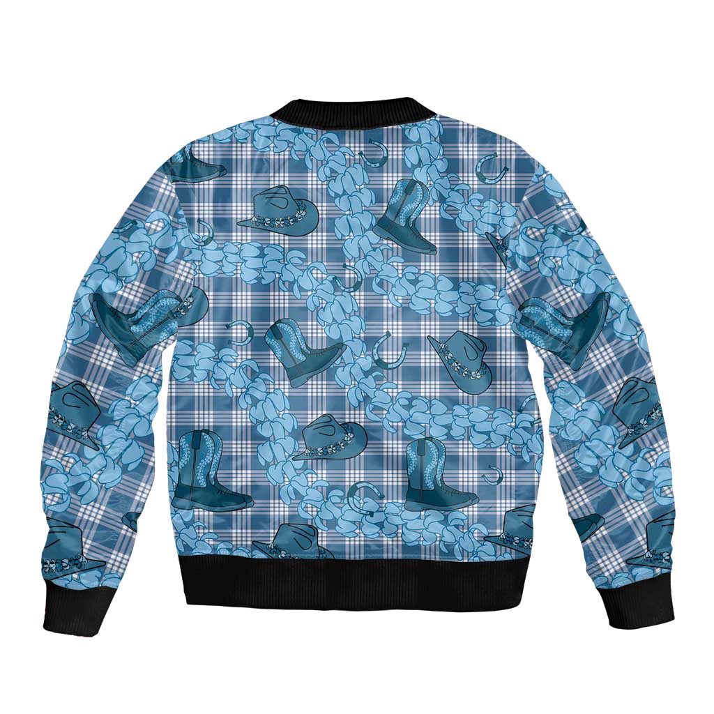 Cyan Palaka Hawaii Cowboy Bomber Jacket Puakenikeni Lei Paniolo Papale Seamless Vibes LT14 - Polynesian Pride