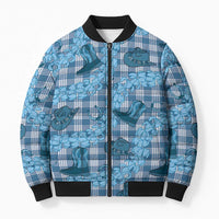 Cyan Palaka Hawaii Cowboy Bomber Puffer Jacket Puakenikeni Lei Paniolo Papale Seamless Vibes - Polynesian Pride