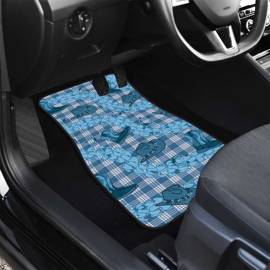 Cyan Palaka Hawaii Cowboy Car Mats Puakenikeni Lei Paniolo Papale Seamless Vibes - Polynesian Pride