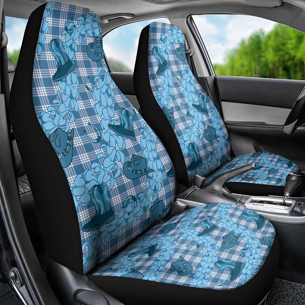 Cyan Palaka Hawaii Cowboy Car Seat Cover Puakenikeni Lei Paniolo Papale Seamless Vibes - Polynesian Pride