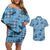 Cyan Palaka Hawaii Cowboy Couples Matching Off Shoulder Short Dress and Hawaiian Shirt Puakenikeni Lei Paniolo Papale Seamless Vibes - Polynesian Pride