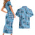 Cyan Palaka Hawaii Cowboy Couples Matching Short Sleeve Bodycon Dress and Hawaiian Shirt Puakenikeni Lei Paniolo Papale Seamless Vibes - Polynesian Pride