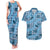 Cyan Palaka Hawaii Cowboy Couples Matching Tank Maxi Dress and Hawaiian Shirt Puakenikeni Lei Paniolo Papale Seamless Vibes - Polynesian Pride
