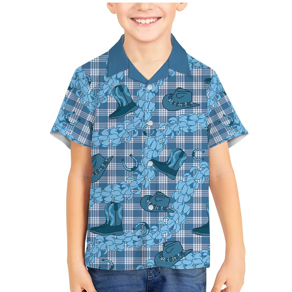 Cyan Palaka Hawaii Cowboy Family Matching Mermaid Dress and Hawaiian Shirt Puakenikeni Lei Paniolo Papale Seamless Vibes - Polynesian Pride