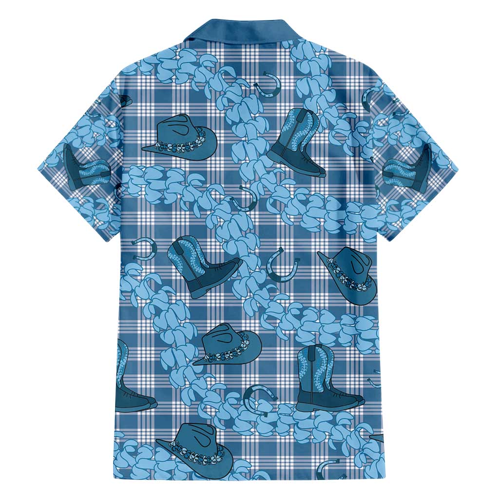 Cyan Palaka Hawaii Cowboy Family Matching Off Shoulder Maxi Dress and Hawaiian Shirt Puakenikeni Lei Paniolo Papale Seamless Vibes - Polynesian Pride