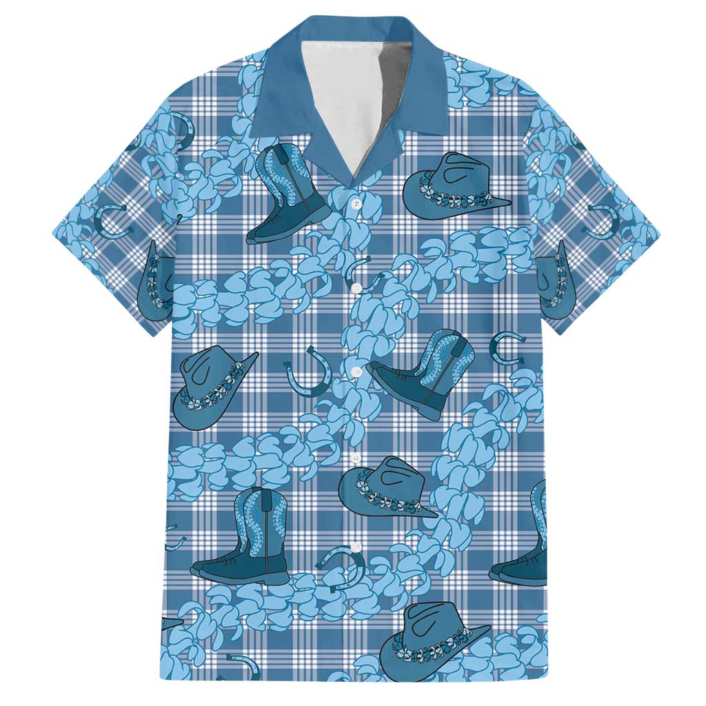 Cyan Palaka Hawaii Cowboy Family Matching Puletasi and Hawaiian Shirt Puakenikeni Lei Paniolo Papale Seamless Vibes - Polynesian Pride