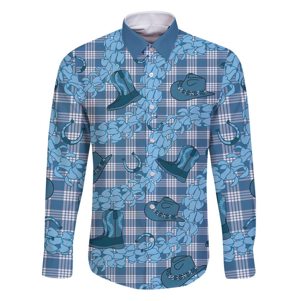 Cyan Palaka Hawaii Cowboy Family Matching Puletasi and Hawaiian Shirt Puakenikeni Lei Paniolo Papale Seamless Vibes - Polynesian Pride