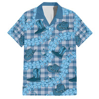 Cyan Palaka Hawaii Cowboy Family Matching Short Sleeve Bodycon Dress and Hawaiian Shirt Puakenikeni Lei Paniolo Papale Seamless Vibes - Polynesian Pride