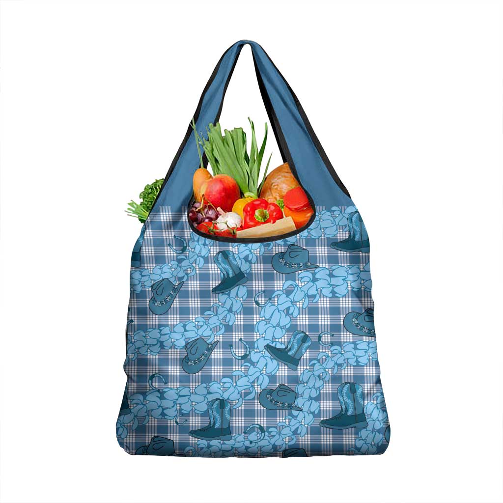 Cyan Palaka Hawaii Cowboy Grocery Bag Puakenikeni Lei Paniolo Papale Seamless Vibes - Polynesian Pride