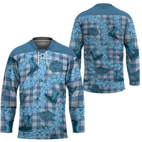 Cyan Palaka Hawaii Cowboy Hockey Jersey Puakenikeni Lei Paniolo Papale Seamless Vibes - Polynesian Pride