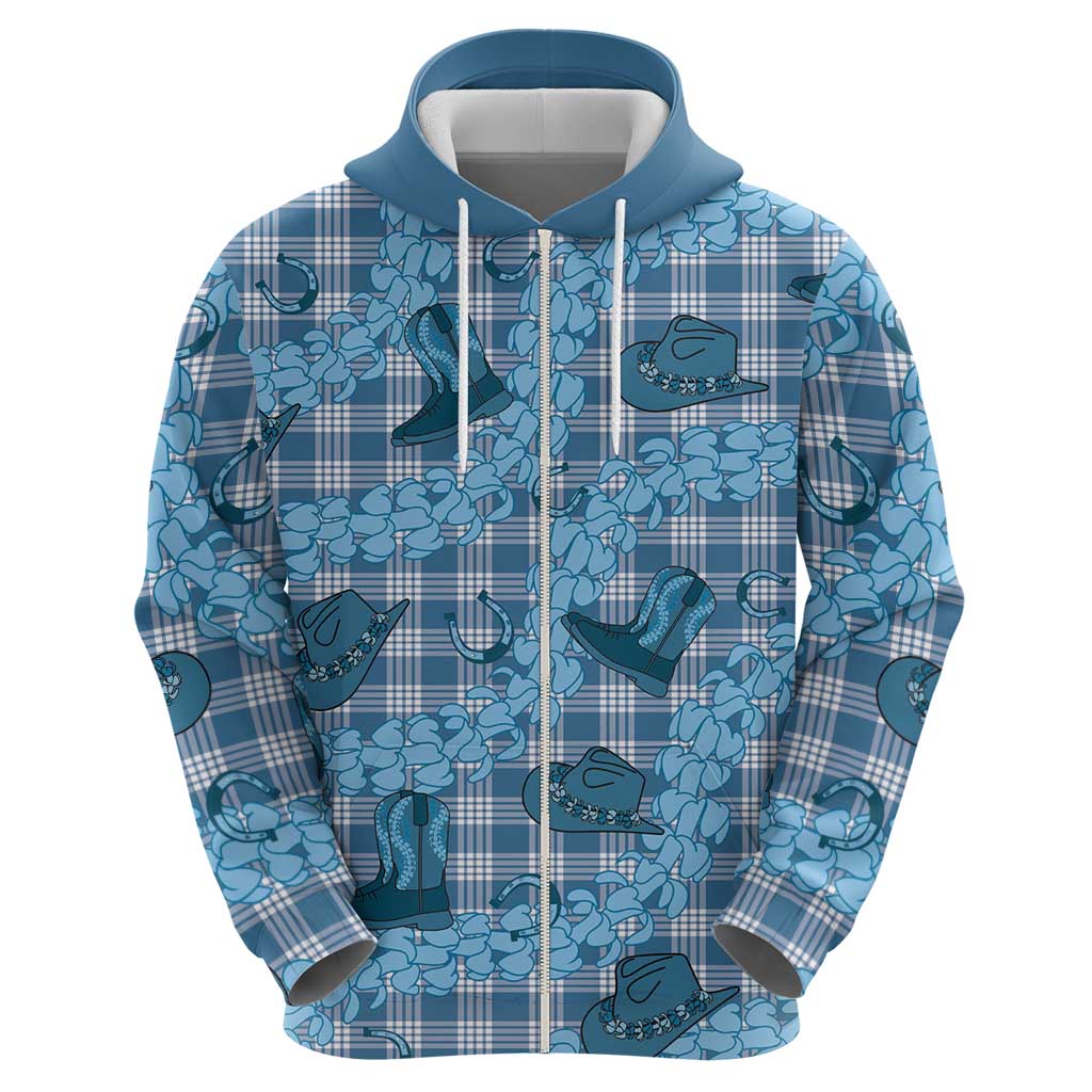 Cyan Palaka Hawaii Cowboy Hoodie Puakenikeni Lei Paniolo Papale Seamless Vibes - Polynesian Pride