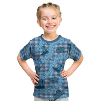 Cyan Palaka Hawaii Cowboy Kid T Shirt Puakenikeni Lei Paniolo Papale Seamless Vibes LT14 Cyan - Polynesian Pride
