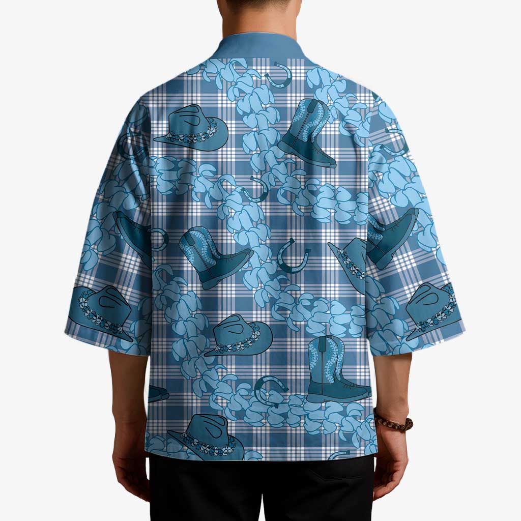 Cyan Palaka Hawaii Cowboy Kimono Puakenikeni Lei Paniolo Papale Seamless Vibes LT14 - Polynesian Pride
