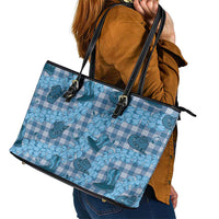 Cyan Palaka Hawaii Cowboy Leather Tote Bag Puakenikeni Lei Paniolo Papale Seamless Vibes LT14 - Polynesian Pride
