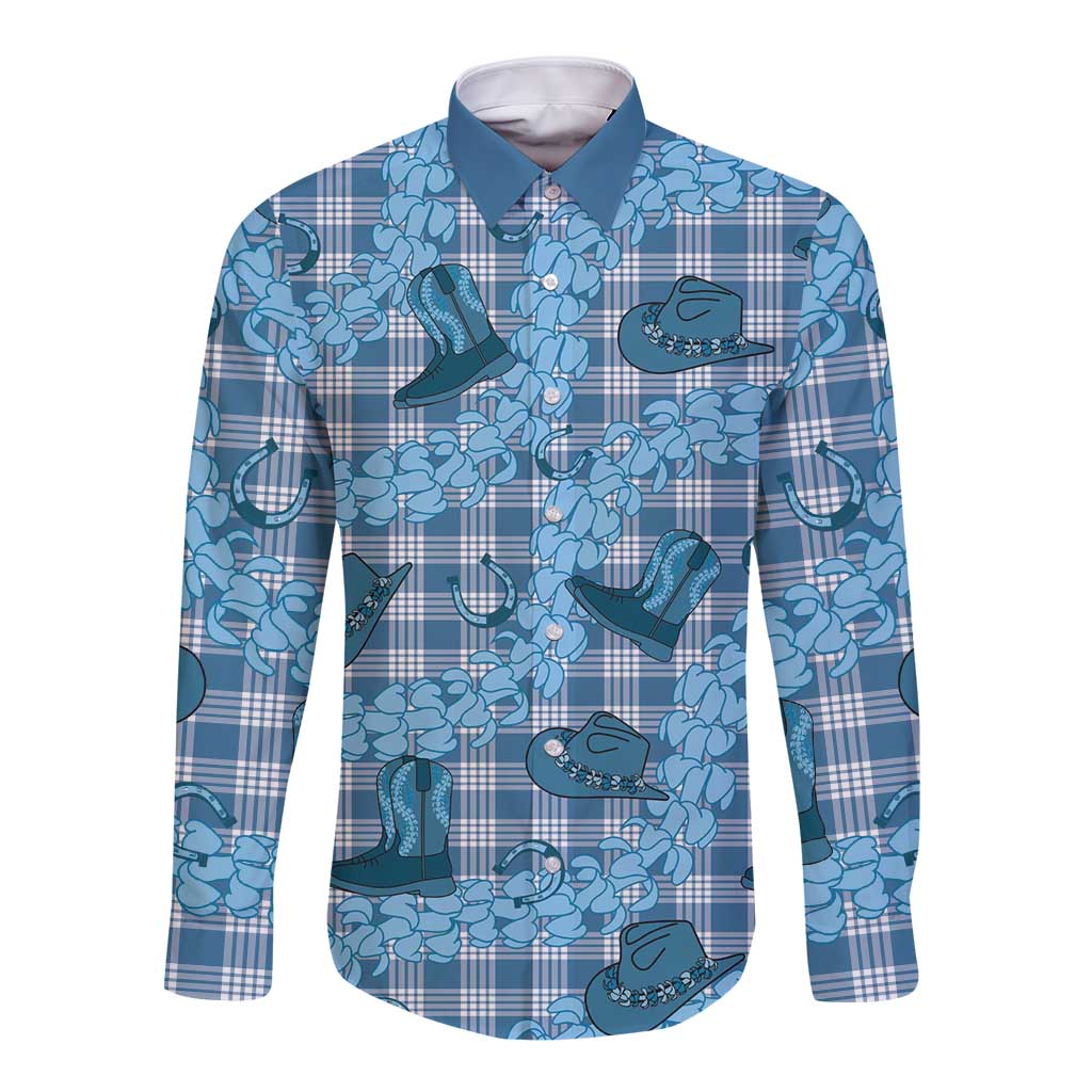 Cyan Palaka Hawaii Cowboy Long Sleeve Button Shirt Puakenikeni Lei Paniolo Papale Seamless Vibes - Polynesian Pride