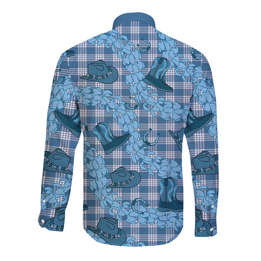 Cyan Palaka Hawaii Cowboy Long Sleeve Button Shirt Puakenikeni Lei Paniolo Papale Seamless Vibes - Polynesian Pride