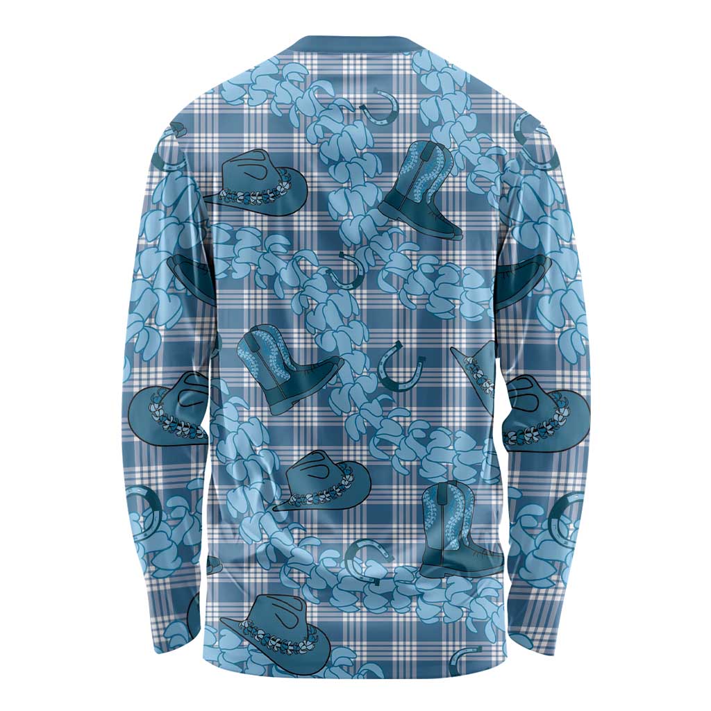 Cyan Palaka Hawaii Cowboy Long Sleeve Shirt Puakenikeni Lei Paniolo Papale Seamless Vibes - Polynesian Pride