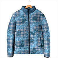 Cyan Palaka Hawaii Cowboy Padded Jacket Puakenikeni Lei Paniolo Papale Seamless Vibes - Polynesian Pride