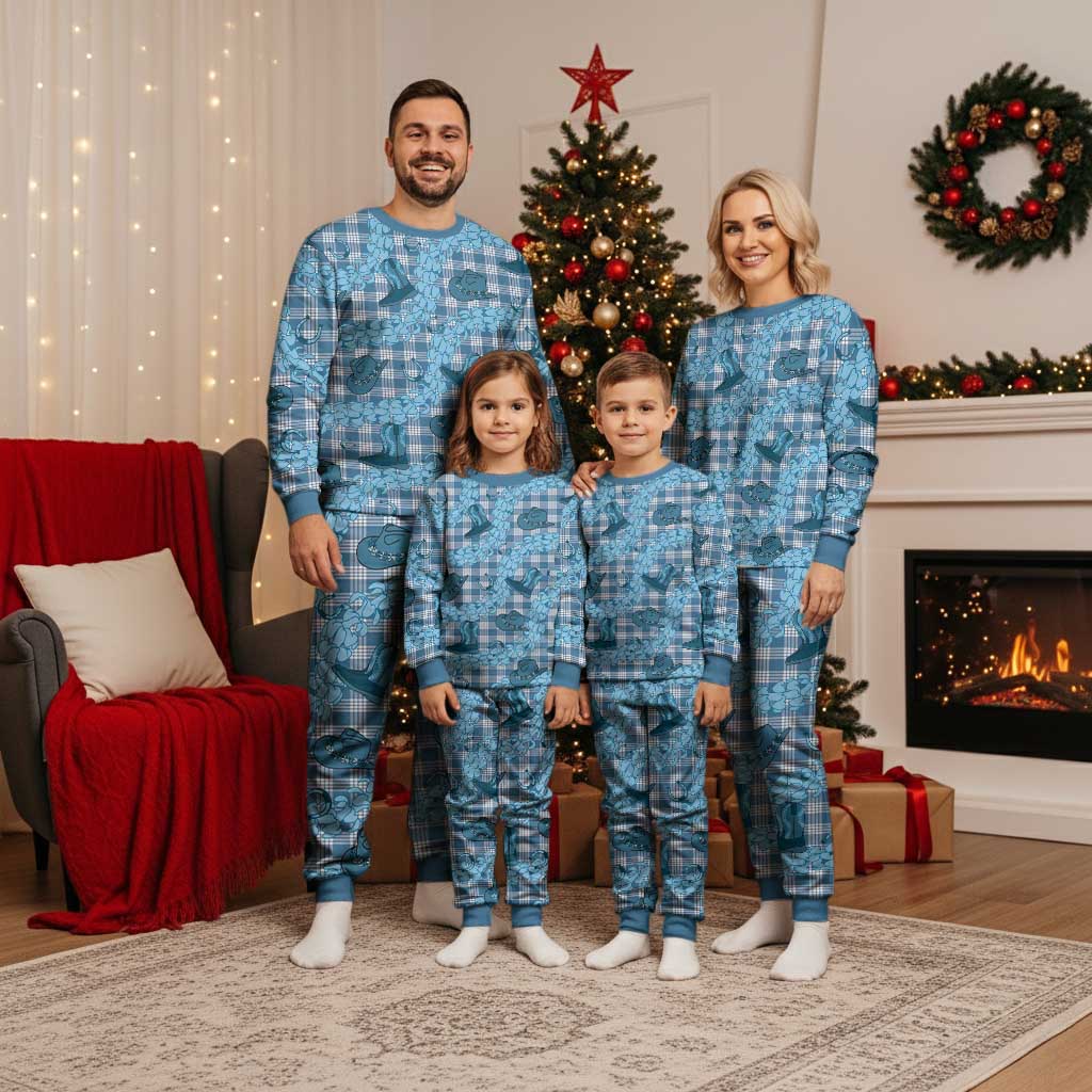 Cyan Palaka Hawaii Cowboy Christmas Pajama Set Puakenikeni Lei Paniolo Papale Seamless Vibes LT14 - Polynesian Pride