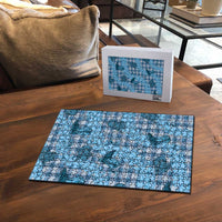 Cyan Palaka Hawaii Cowboy Puzzle Puakenikeni Lei Paniolo Papale Seamless Vibes - Polynesian Pride