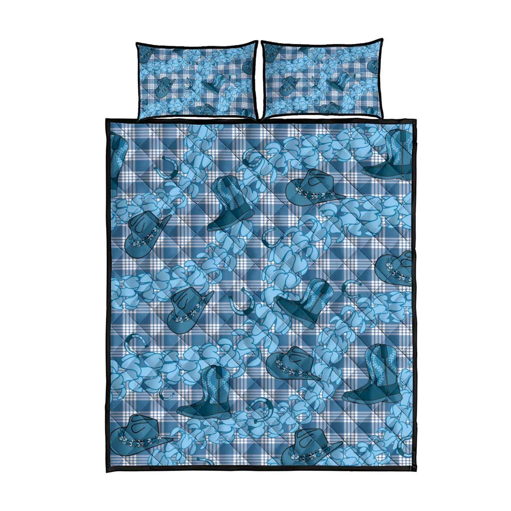 Cyan Palaka Hawaii Cowboy Quilt Bed Set Puakenikeni Lei Paniolo Papale Seamless Vibes - Polynesian Pride