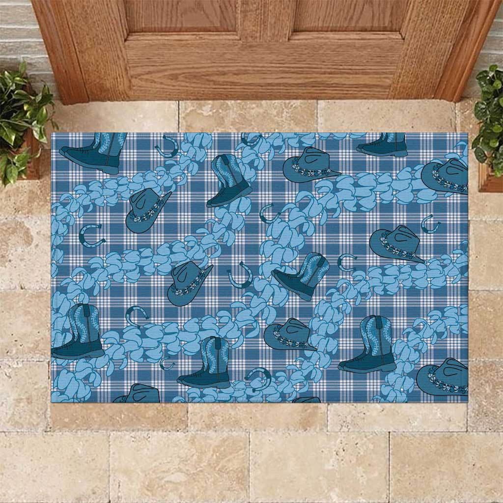 Cyan Palaka Hawaii Cowboy Rubber Doormat Puakenikeni Lei Paniolo Papale Seamless Vibes - Polynesian Pride