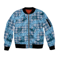 Cyan Palaka Hawaii Cowboy Sleeve Zip Bomber Jacket Puakenikeni Lei Paniolo Papale Seamless Vibes LT14 Unisex Cyan - Polynesian Pride