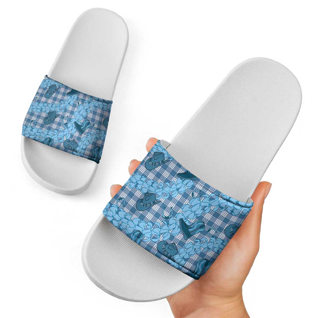 Cyan Palaka Hawaii Cowboy Slide Sandals Puakenikeni Lei Paniolo Papale Seamless Vibes LT14 - Polynesian Pride