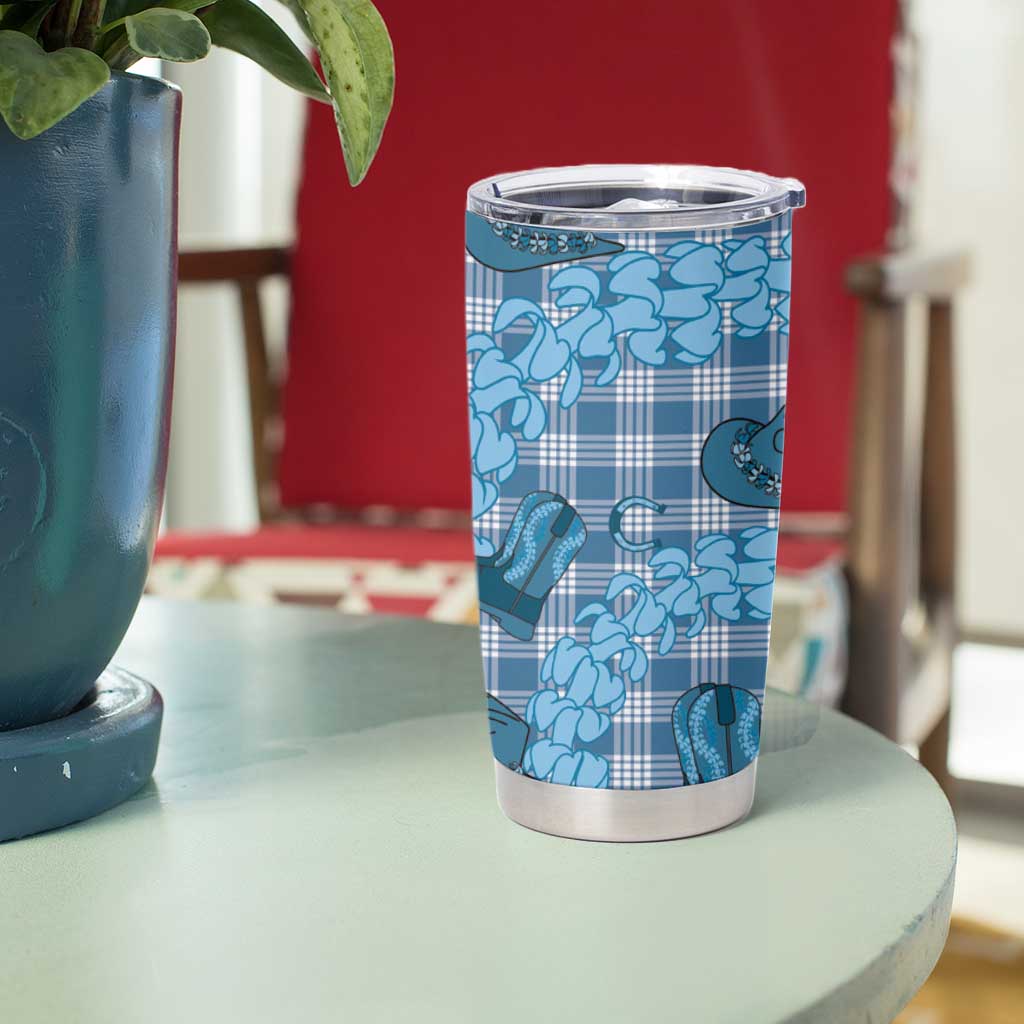 Cyan Palaka Hawaii Cowboy Tumbler Cup Puakenikeni Lei Paniolo Papale Seamless Vibes - Polynesian Pride