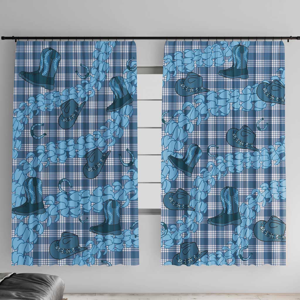 Cyan Palaka Hawaii Cowboy Window Curtain Puakenikeni Lei Paniolo Papale Seamless Vibes LT14 With Hooks Cyan - Polynesian Pride