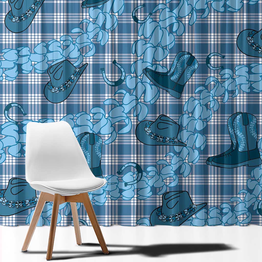 Cyan Palaka Hawaii Cowboy Window Curtain Puakenikeni Lei Paniolo Papale Seamless Vibes LT14 - Polynesian Pride