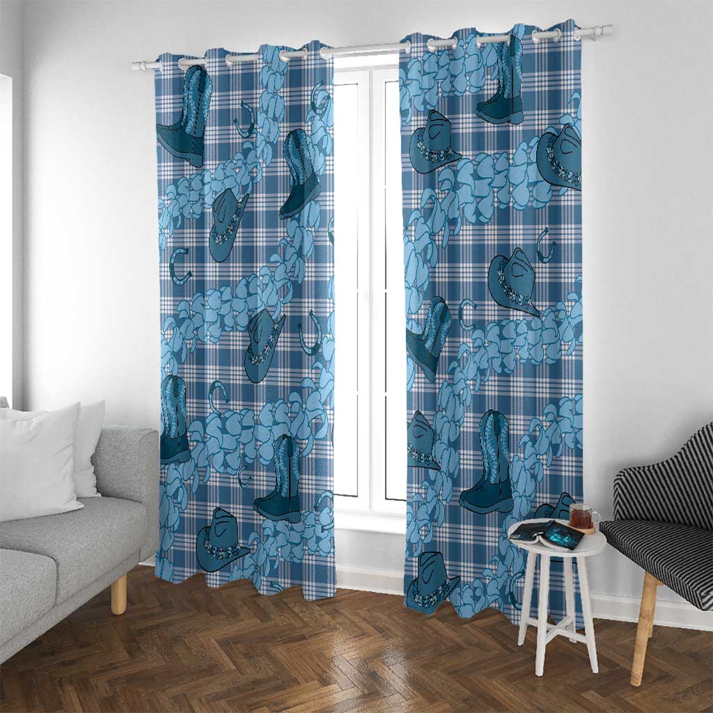 Cyan Palaka Hawaii Cowboy Window Curtain Puakenikeni Lei Paniolo Papale Seamless Vibes LT14 With Grommets Cyan - Polynesian Pride
