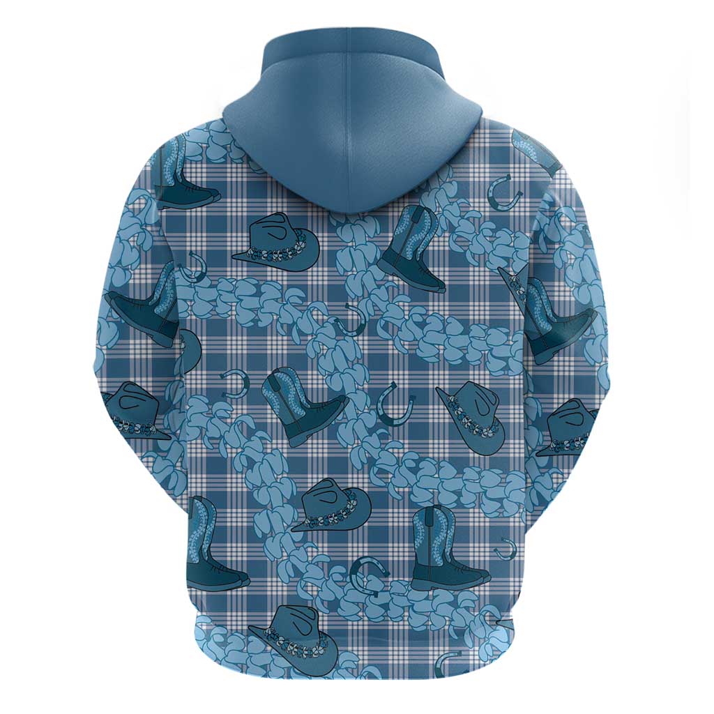 Cyan Palaka Hawaii Cowboy Zip Hoodie Puakenikeni Lei Paniolo Papale Seamless Vibes - Polynesian Pride