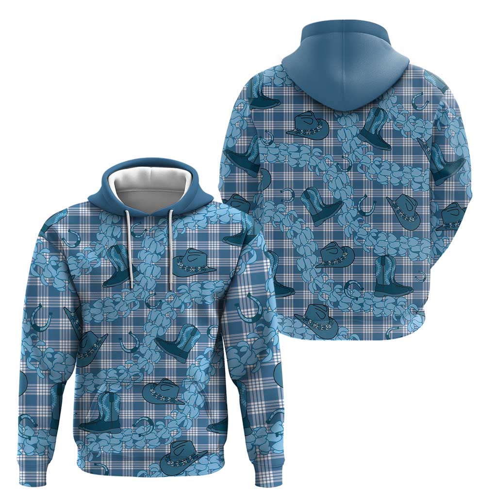 Cyan Palaka Hawaii Cowboy Zip Hoodie Puakenikeni Lei Paniolo Papale Seamless Vibes - Polynesian Pride