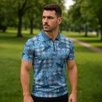 Cyan Palaka Hawaii Cowboy Zipper Polo Shirt Puakenikeni Lei Paniolo Papale Seamless Vibes - Polynesian Pride