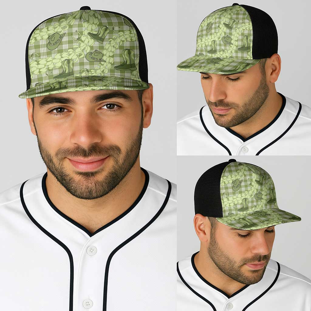 Lime Palaka Hawaii Cowboy Baseball Net Cap Puakenikeni Lei Paniolo Papale Seamless Vibes - Polynesian Pride