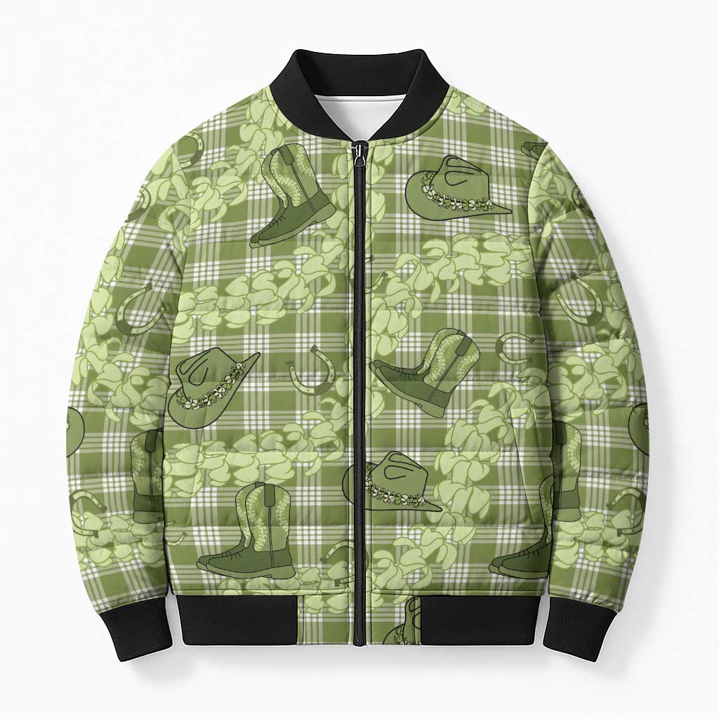 Lime Palaka Hawaii Cowboy Bomber Puffer Jacket Puakenikeni Lei Paniolo Papale Seamless Vibes LT14 Unisex Lime - Polynesian Pride