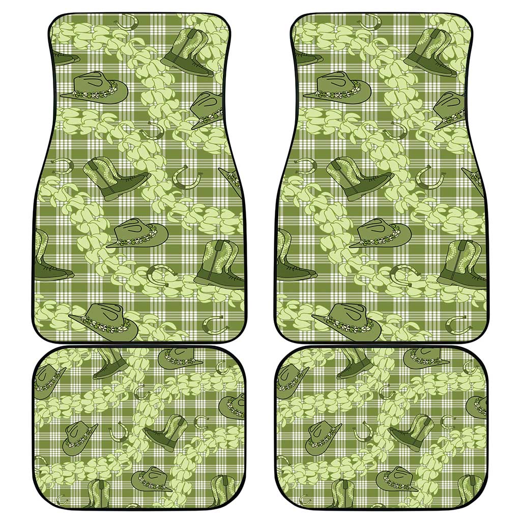 Lime Palaka Hawaii Cowboy Car Mats Puakenikeni Lei Paniolo Papale Seamless Vibes - Polynesian Pride