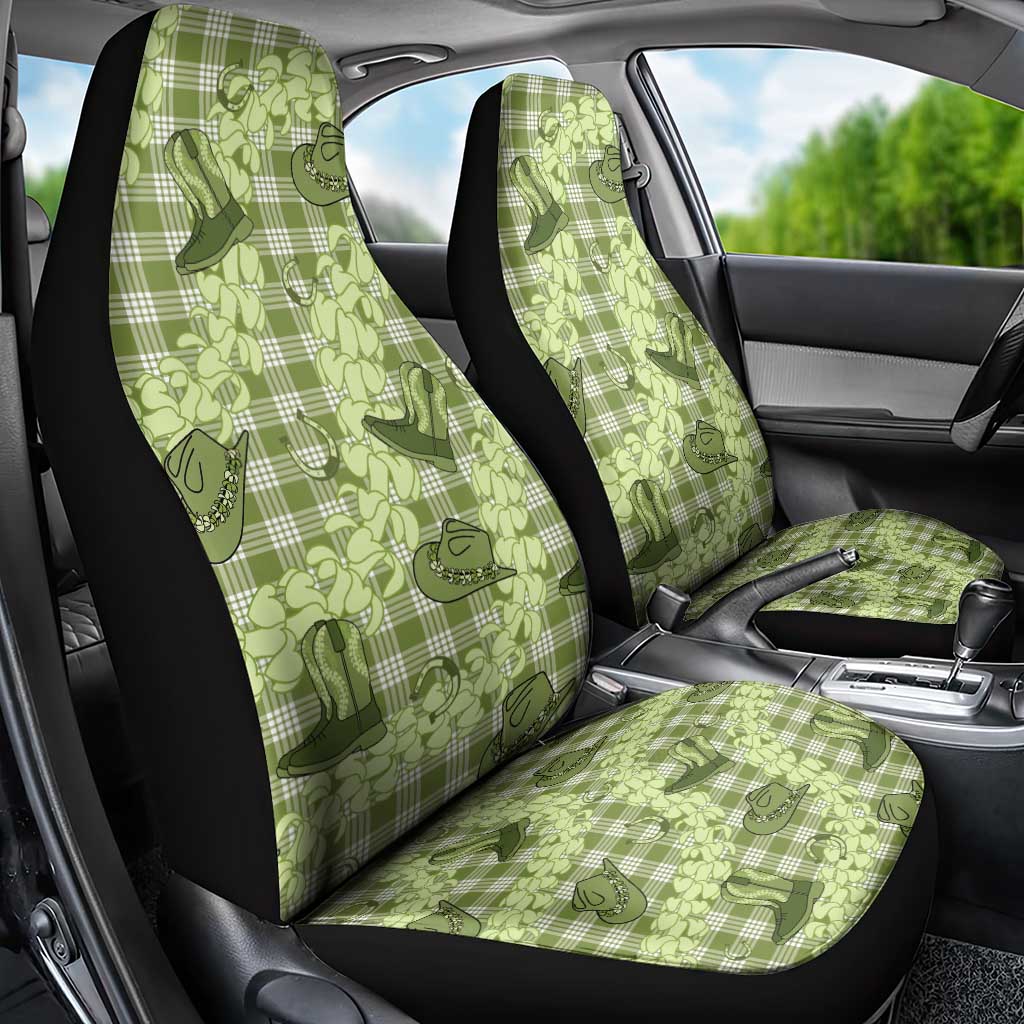 Lime Palaka Hawaii Cowboy Car Seat Cover Puakenikeni Lei Paniolo Papale Seamless Vibes - Polynesian Pride