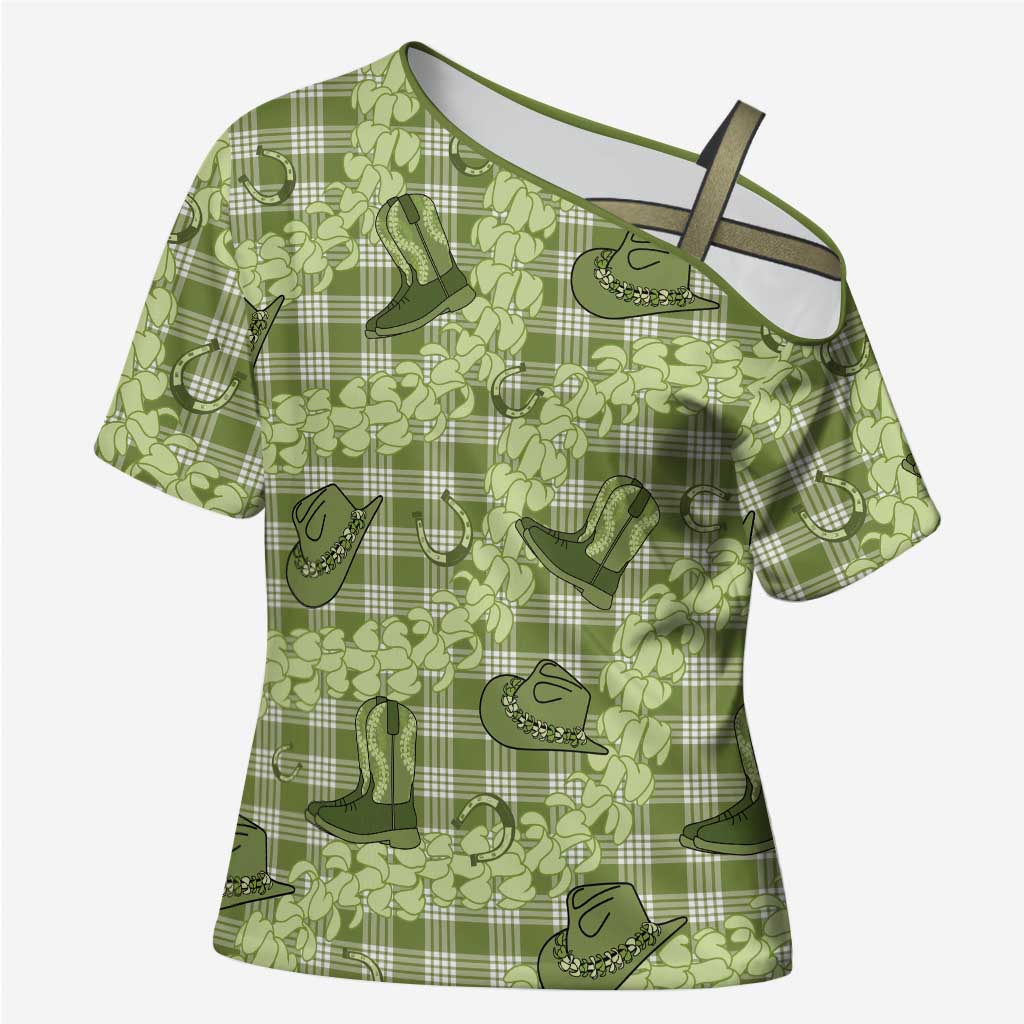 Lime Palaka Hawaii Cowboy Cross Shoulder Shirt Puakenikeni Lei Paniolo Papale Seamless Vibes LT14 Female Lime - Polynesian Pride